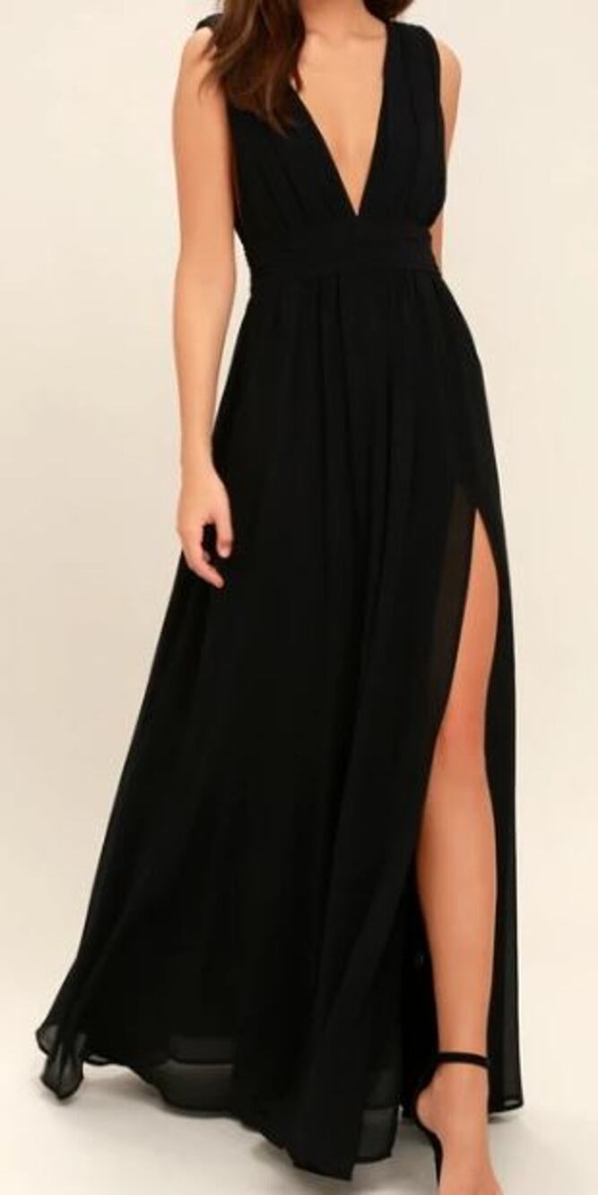 LULU'S sz XXS  Black Heavenly Hues V-Neck Maxi Evening Party Dress NEW 0B10